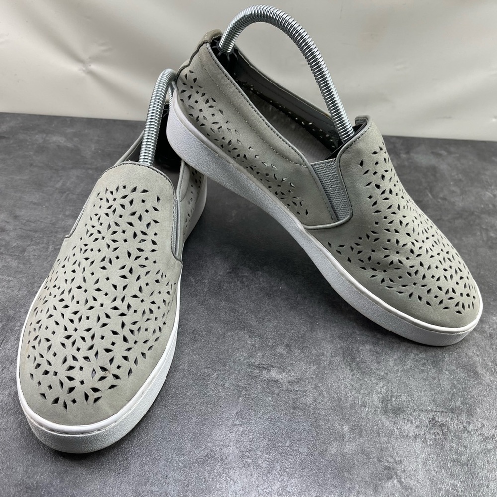 Vionic MIDI Perf Women Shoes Gray 8.5M Perforated Leather Slip On Casual Loafers